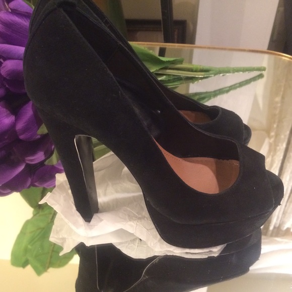 Steve Madden Black open toe suede high heels - Picture 3 of 5
